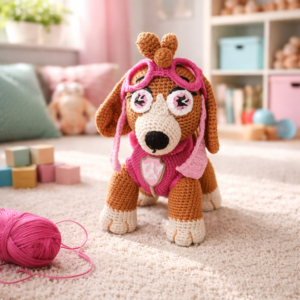 Imádnivaló 25 cm-es horgolt Skye figura – Egyedi játék