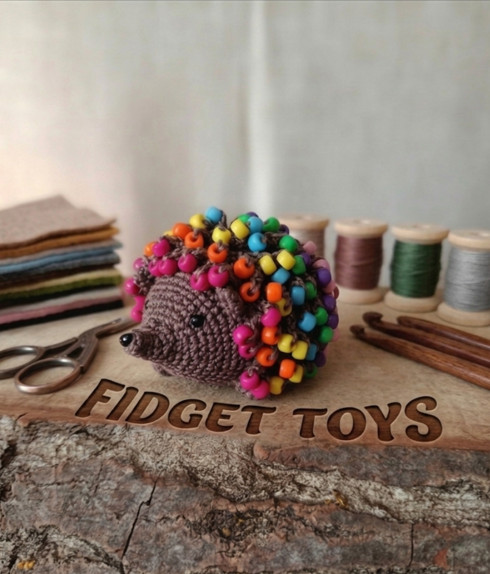 Kézműves horgolt fidget süni stresszoldó színes gyöngyökkel
