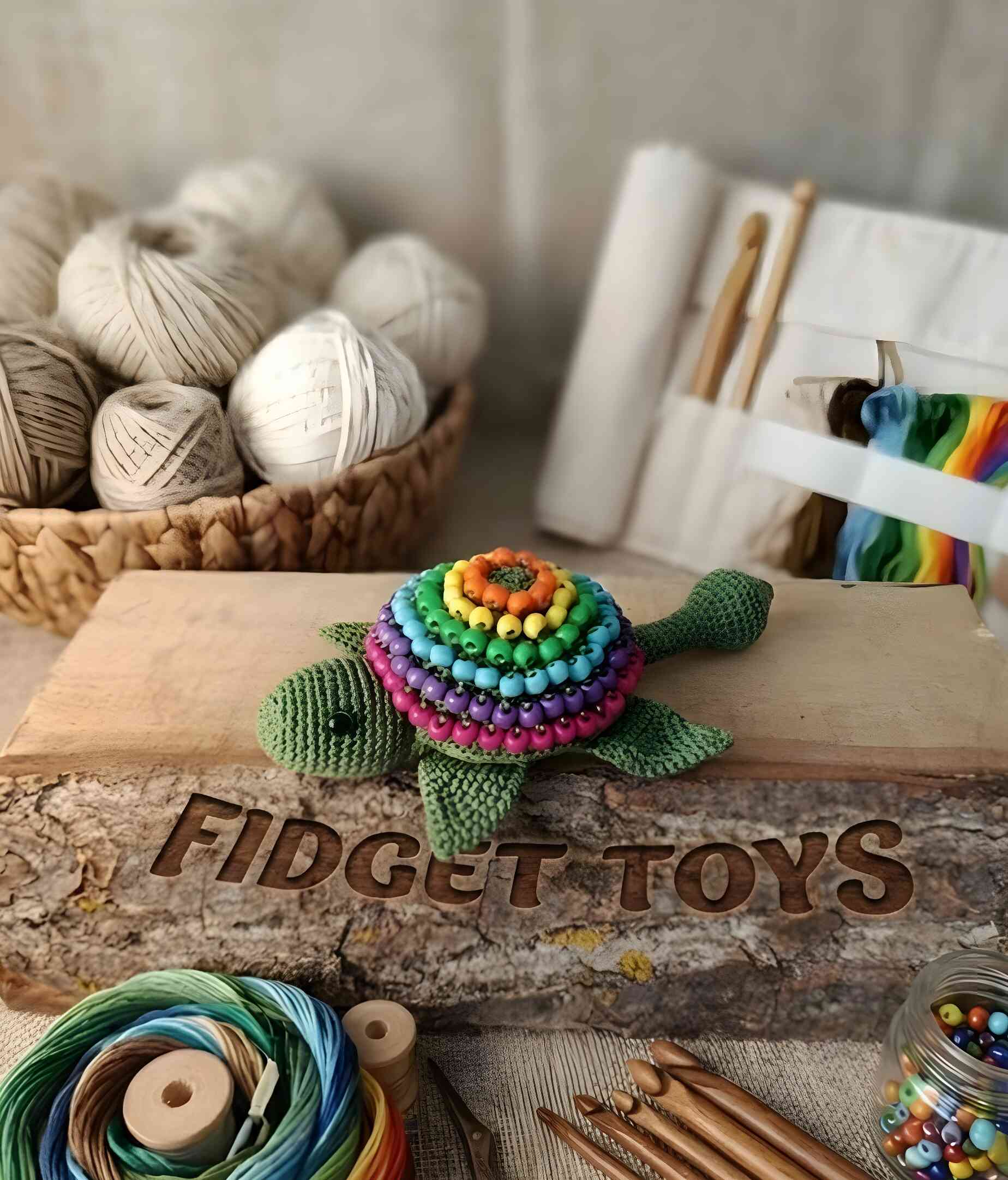 Kézműves horgolt szivárványos fidget teknős stresszoldó gyöngyökkel és kihúzható nyakkal