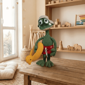 Tihamér, a horgolt béka figura – A tökéletes, puha barát gyermekednek