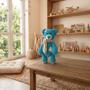 Horgolt Kék Maci – Mozgatható Amigurumi Plüssmaci